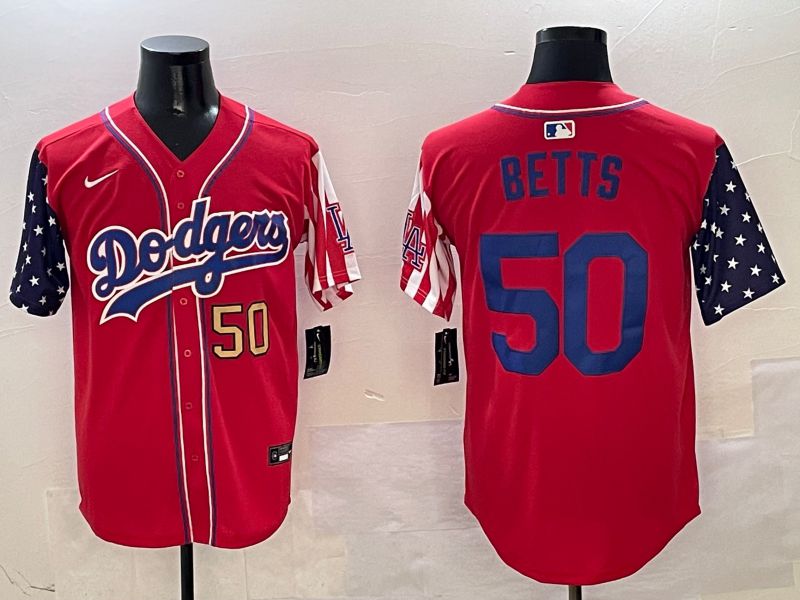Men Los Angeles Dodgers 50 Betts Red a generation of national flags Joint name 2025 Nike MLB Jersey style 4